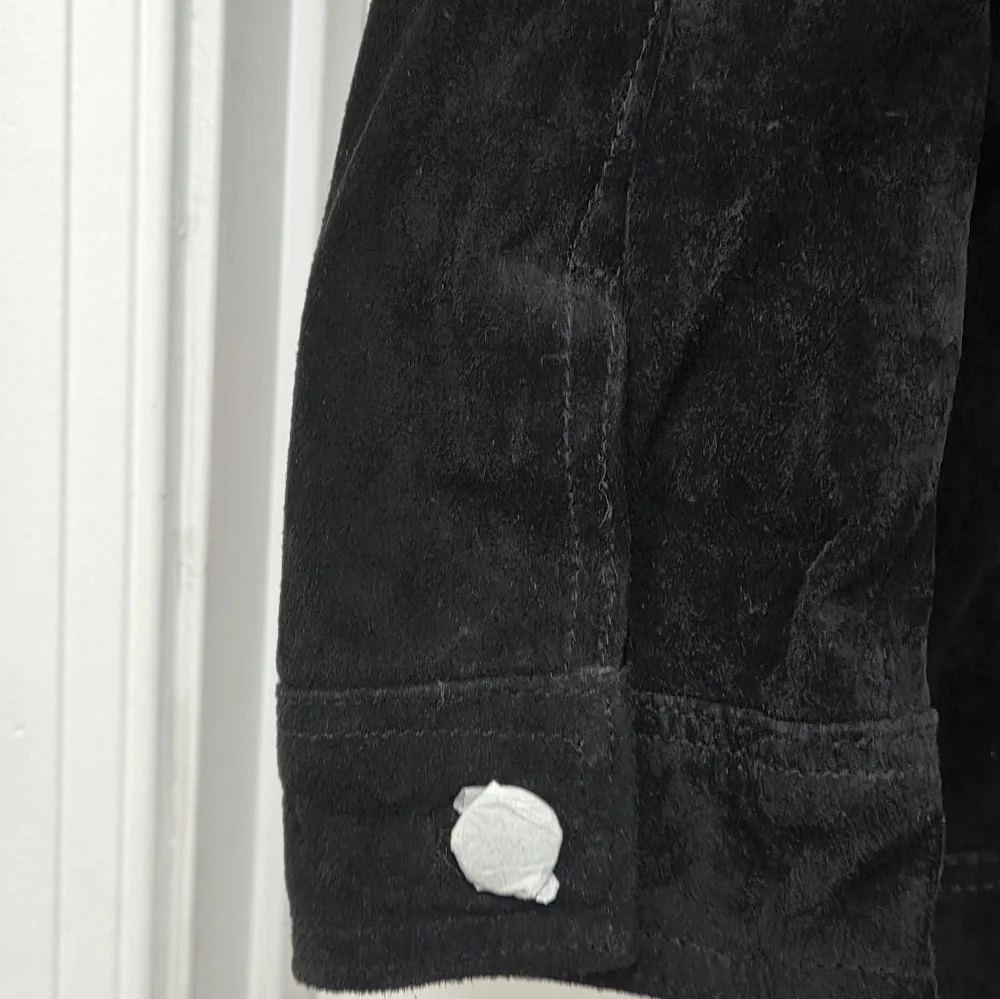 Dennis Basso Suede Leather Button Front Black Jacket Women’s Sz Small Washable - Picture 12 of 16